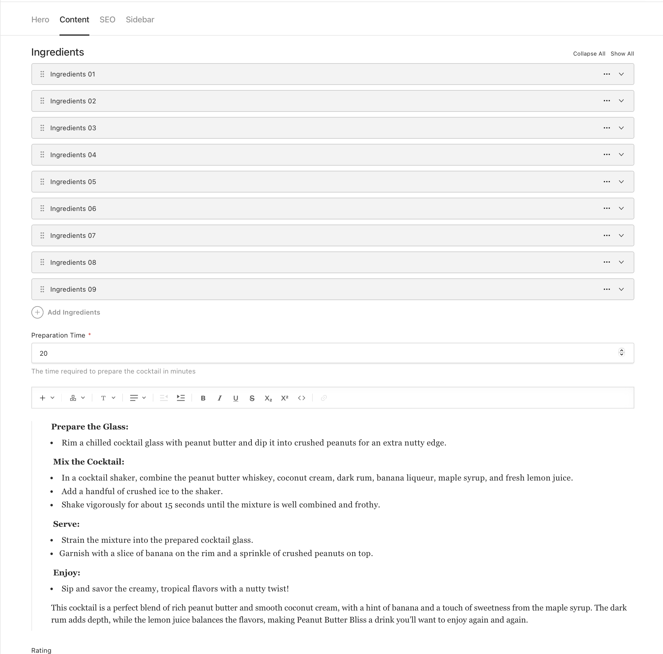 Instructions editor screenshot